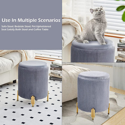 Grey Velvet Ottoman with 23Qt Storage and Support