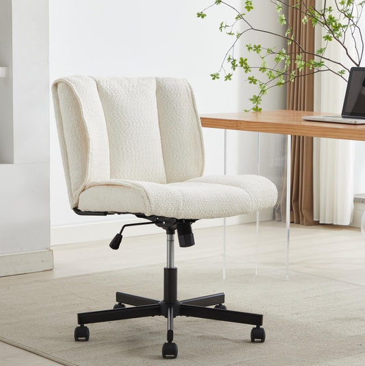 Armless Desk Chairs with Wheels Office Chair Vanity Chair with Technical Cloth Adjustable Swivel Computer Task Chairs for Home Base, Bedroom White