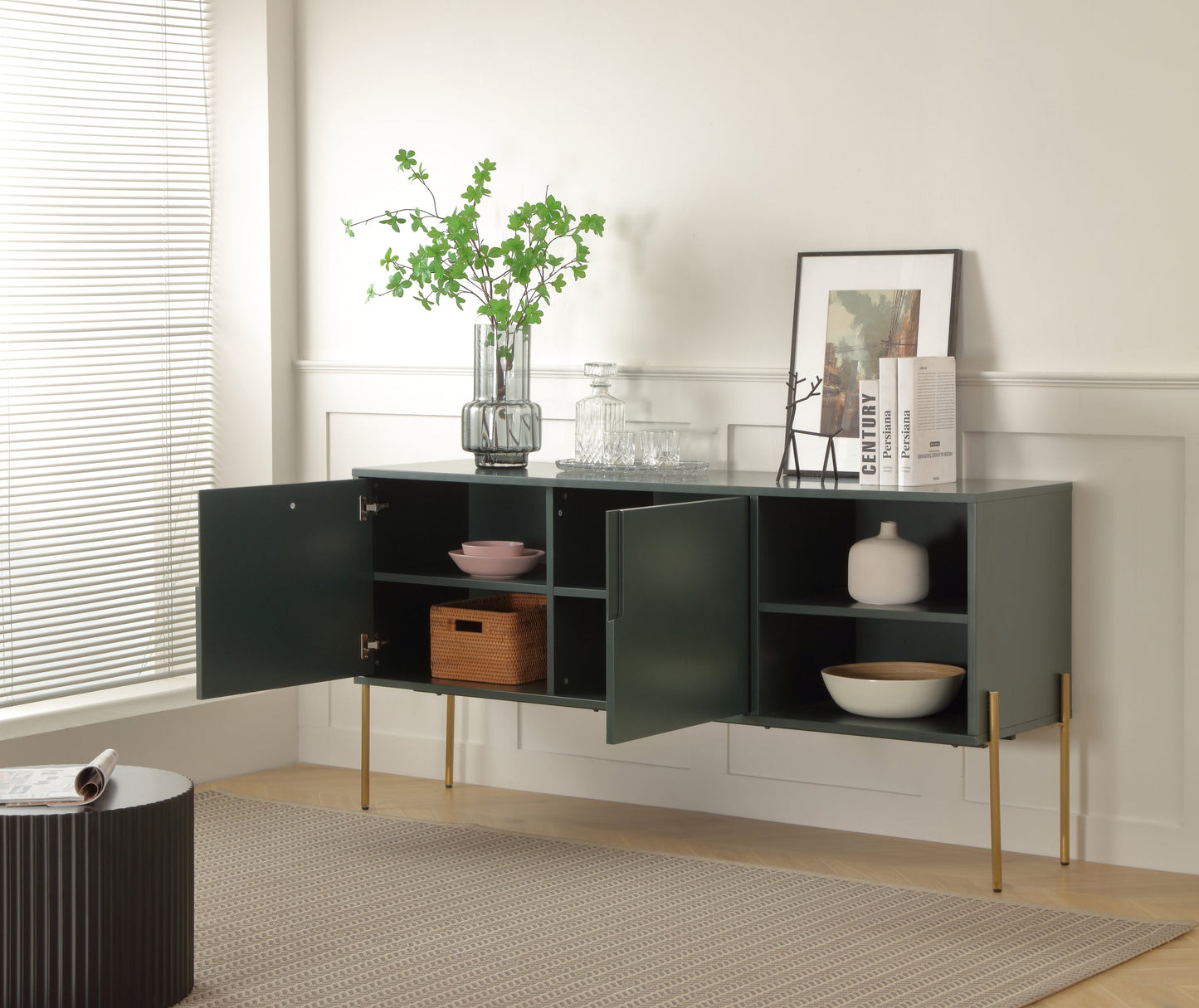 COMBO Mid Century Sideboard Buffet Table and TV Stand with Storage for Living Room