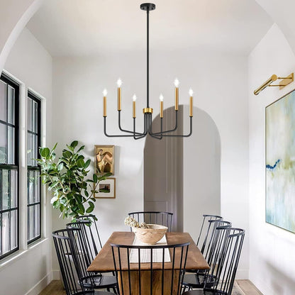 Black and Gold Chandelier, 6-Light Farmhouse Chandelier for Dining