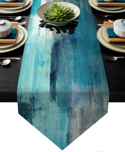 Blue and Grey Table Runner,Abstract Modern Art Burlap Table Runners for Table Dresser Runner Farmhouse Style for Dinner Party Holidays Home Decoration (Blue Grey, 13"X 71")
