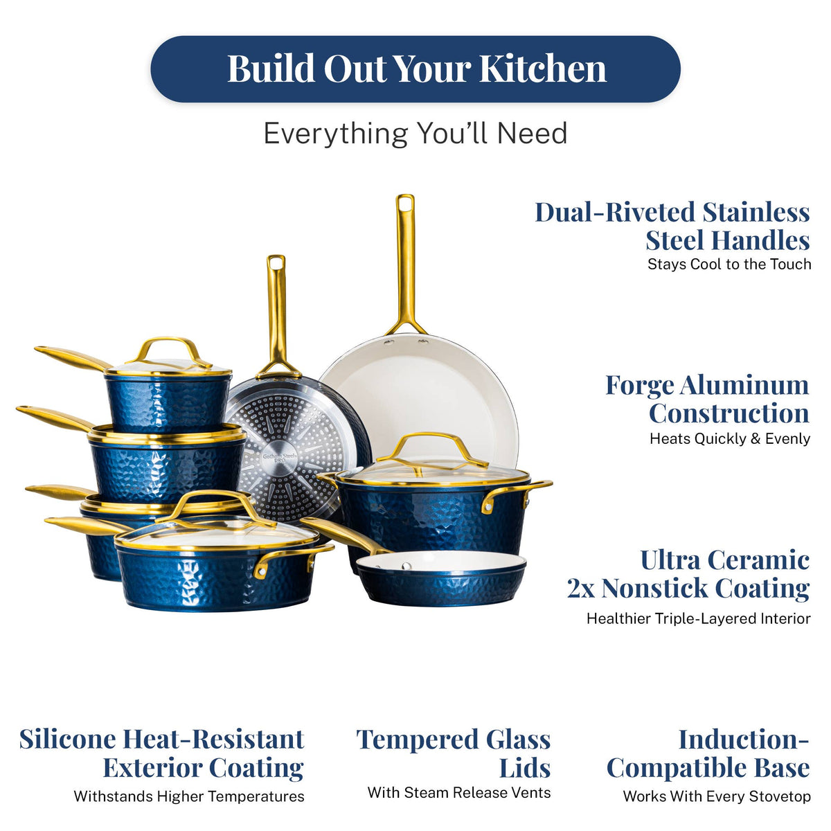 Gotham Steel Pro Hammered Collection 20-Piece Navy