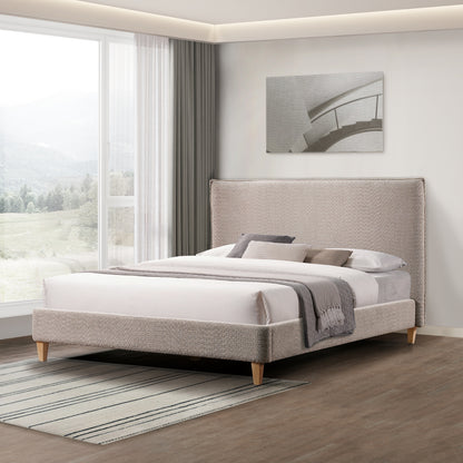 Upholstered Bed Frame with Modern Boucle Headboard, Queen Size, Minimalist, Platform Bed, No Box Spring Required, Bed Frame Wood Slats, 70.5' x 87.25' x 46.5'