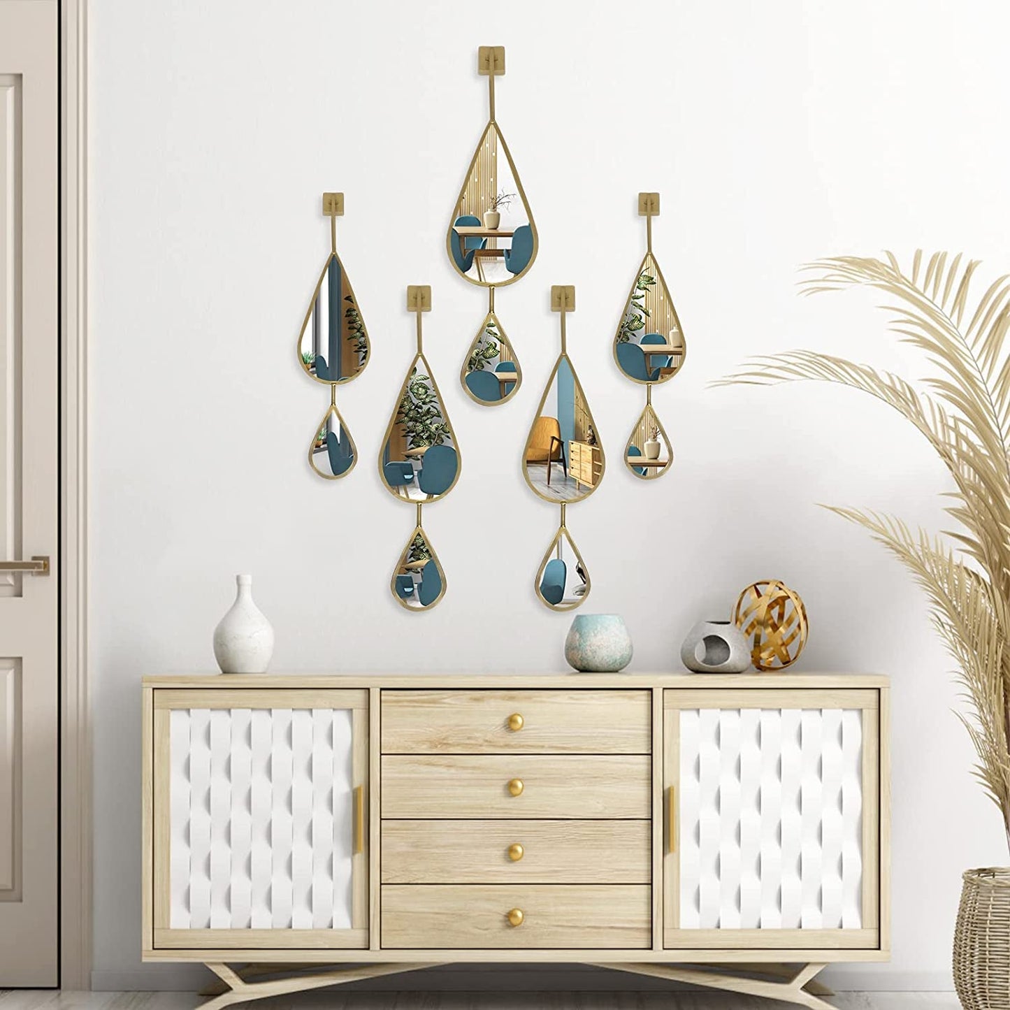 Wall Mirror Decorative Mirrors Mounted Decor Tear Drop Shape Gold for