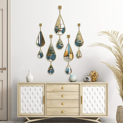 Wall Mirror Decorative Mirrors Mounted Decor Tear Drop Shape Gold for