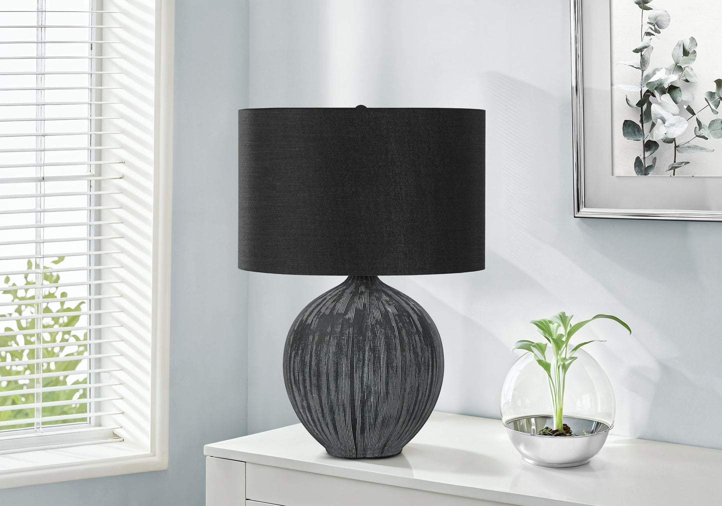 Lighting, 23'h, Table Lamp, Black Ceramic, Black Shade, Contemporary