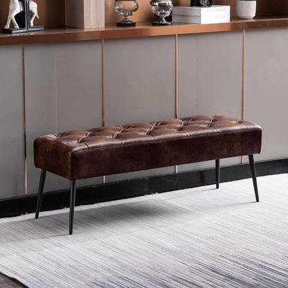 DUHOME Button-Tufted Ottoman Bench, Upholstered Bedroom Benches Footrest Stool Dining Bench Leather Accent Bench for Entryway Dining Room Living Room Bedroom End of Bed, Dark Brown