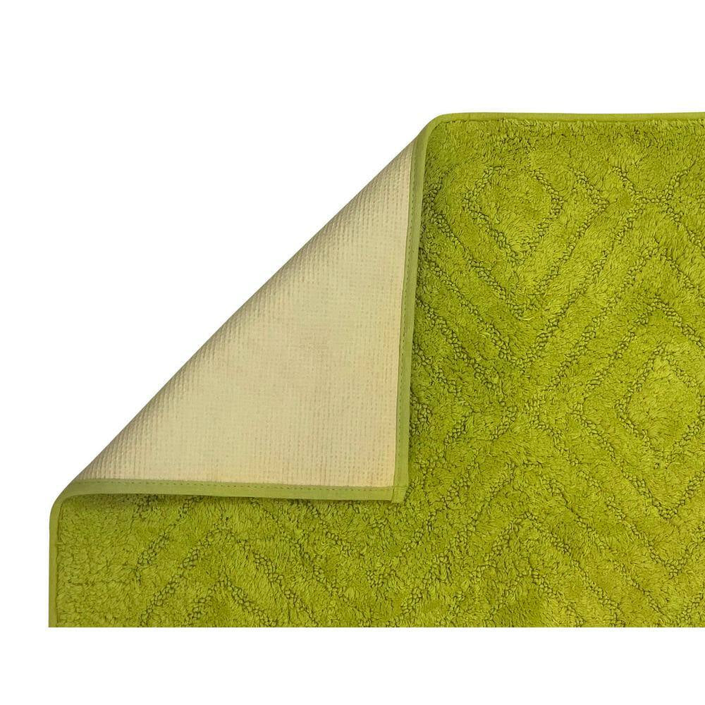 Trier Collection 2-Piece Green 100% Cotton Diamond Pattern Bath Rug Set - 20 In. X 30 In. and 20 In. X 20 In.