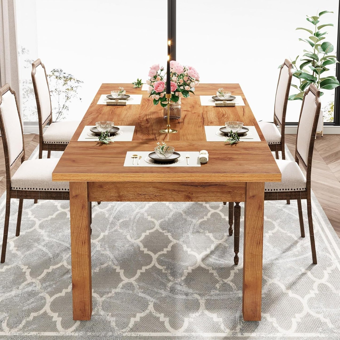 70.87" Wood Dining Table for 6-8 People, Modern Large Rectangle