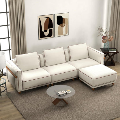 Modular Sectional Sofa: 121inch Luxury Cloud Sofa with Ottoman, 70% Down-Filled Sofa Cushions, Removable & Washable, Ultra-Soft Linen Sofa, Extra-Large White Living Room Sofa