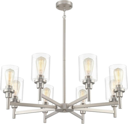 Brushed Nickel Chandeliers for Dining Room Light Fixture over Table, 8
