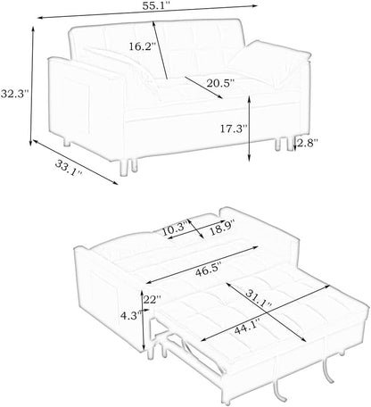 3 in 1 Convertible Sleeper Sofa Bed, Futon Couches for Living Room