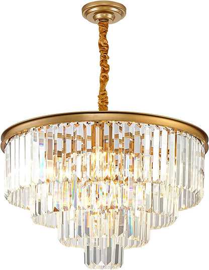 Gold Modern Crystal Chandelier Lighting K9 Crystal round Chandelier Hanging Ceiling Light Fixture 3-Tier Contemporary Crystal Pendant Light for Dining Room Living Room Bedroom