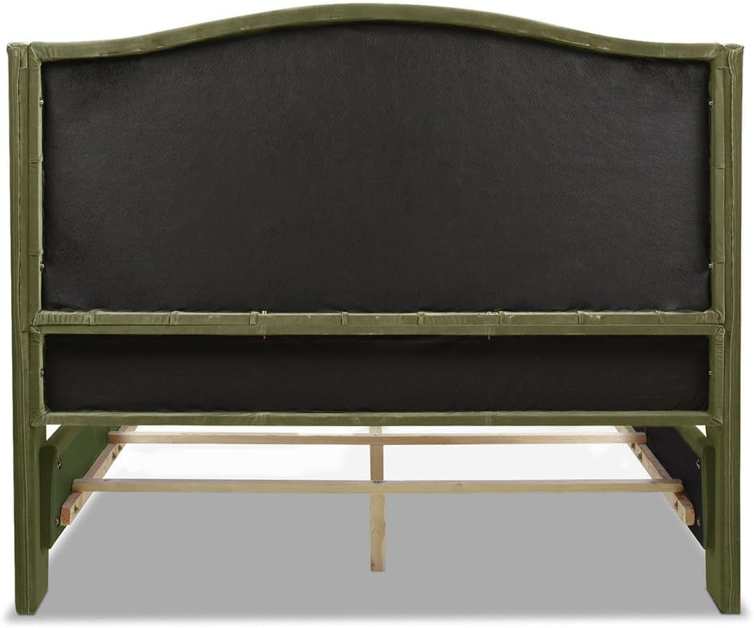 Jennifer Taylor Home Marcella Upholstered Shelter Headboard Bed Set, Queen, Olive Green Performance Velvet
