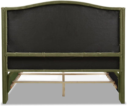 Jennifer Taylor Home Marcella Upholstered Shelter Headboard Bed Set, Queen, Olive Green Performance Velvet