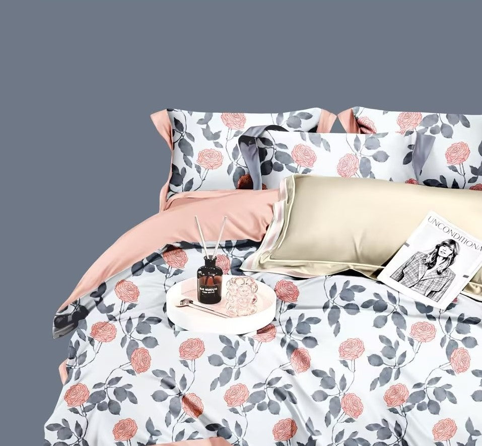 Muna Rose Print 100% Cotton Reversible Comforter Set