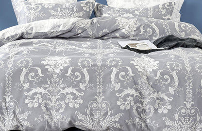 Lauren Damask White/Grey 100% Cotton Reversible Comforter Set