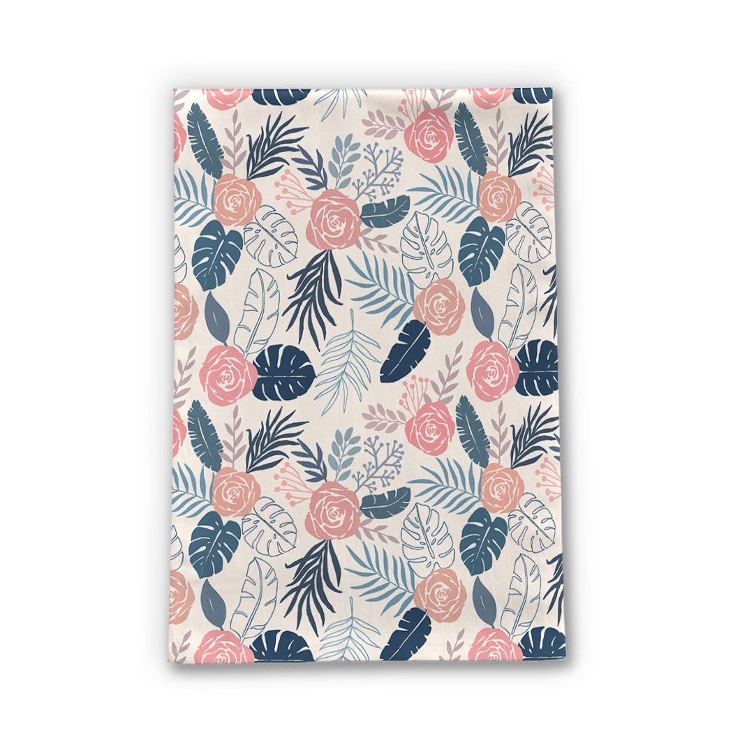 Blue & Blush Tropical Floral Tea Towel