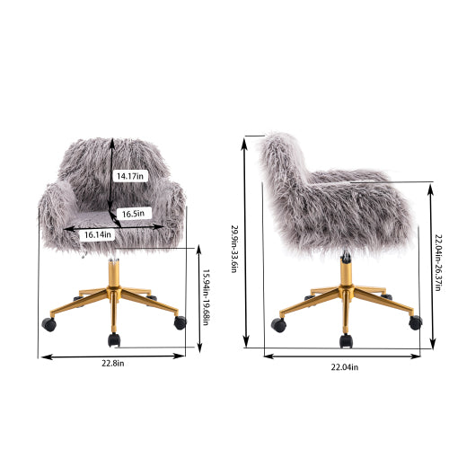 Modern Faux Fur Home Office Chair Fluffy Chair for Makeup Vanity and Desk Seating