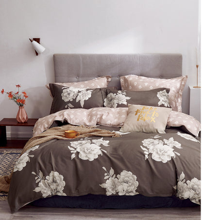 Marrisa Brown Floral 100% Cotton Reversible Comforter Set