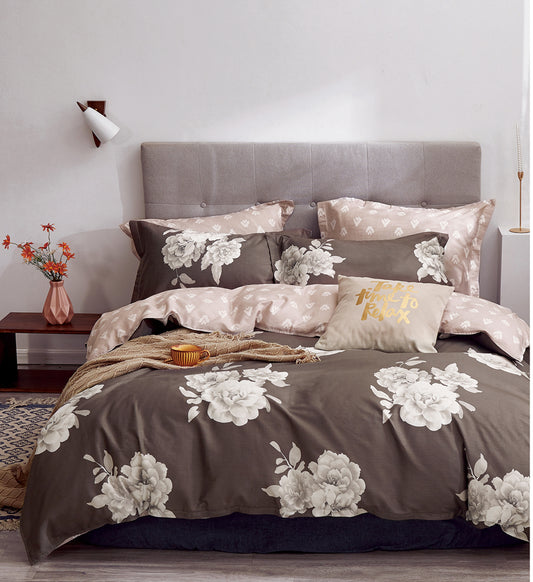 Marrisa Brown Floral 100% Cotton Reversible Comforter Set