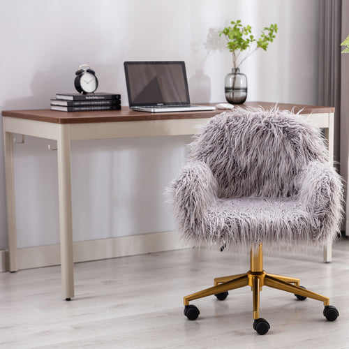 Modern Faux Fur Home Office Chair Fluffy Chair for Makeup Vanity and Desk Seating