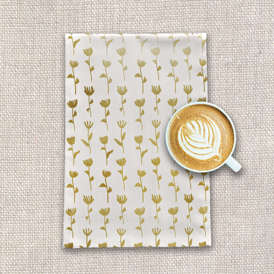 Gold Flower Tea Towel