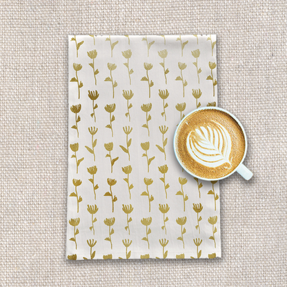Gold Flower Tea Towel