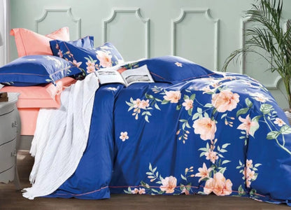 Elizabeth Blue/Orange Floral  PURE Cotton Reversible Duvet Cover Set
