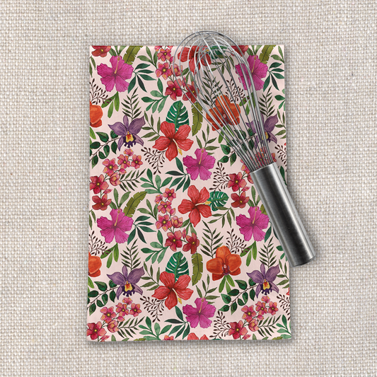 Pink Tropical Flower Tea Towel