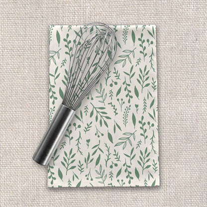 Green Falling Leaves Tea Towel