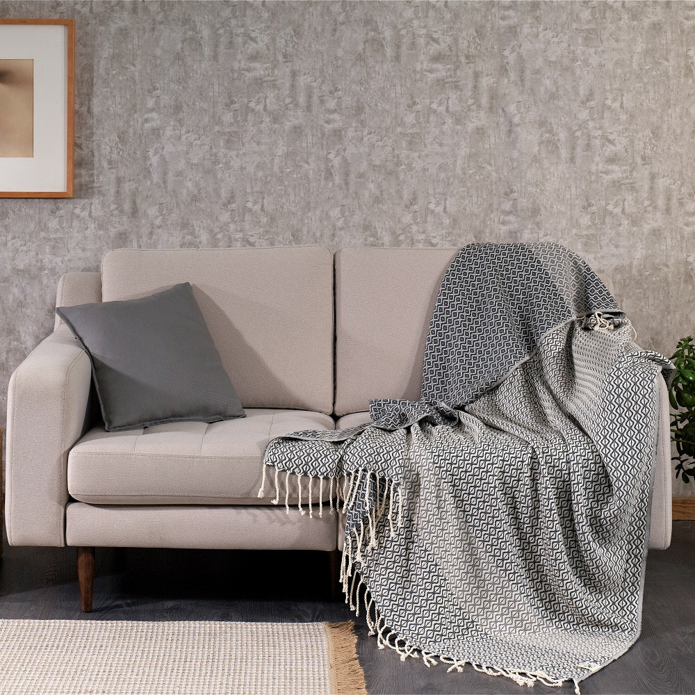 Caria Cotton Throw Blanket, Hand-Loomed
