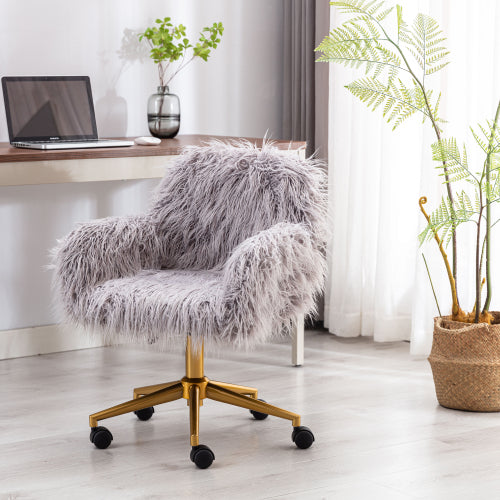 Modern Faux Fur Home Office Chair Fluffy Chair for Makeup Vanity and Desk Seating