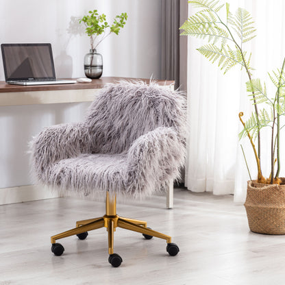 Modern Faux Fur Home Office Chair Fluffy Chair for Makeup Vanity and Desk Seating