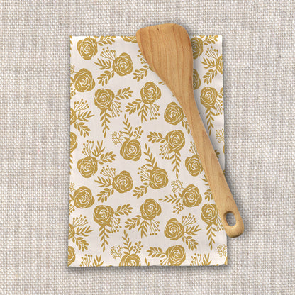 Warm Gold Floral Tea Towel