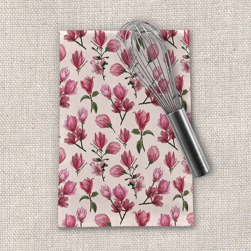 Pink Magnolia Blossom Tea Towel