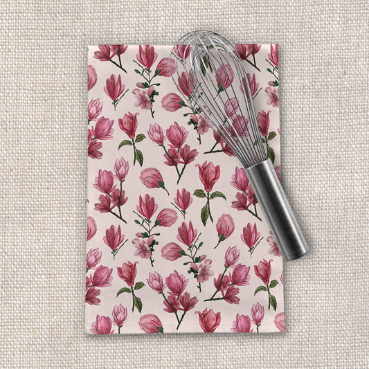 Pink Magnolia Blossom Tea Towel