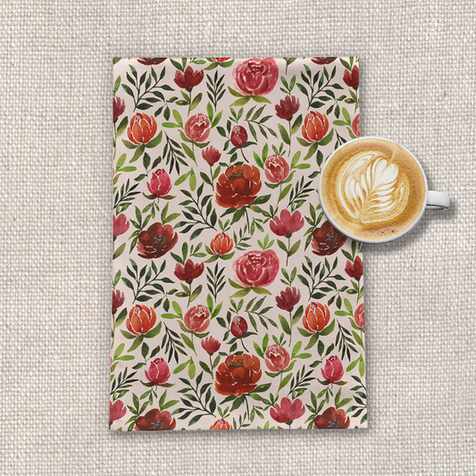 Burgundy Watercolor Floral Tea Towel
