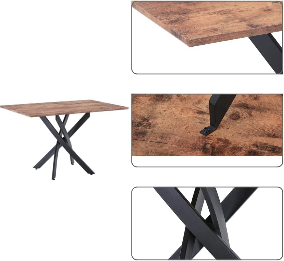 Modern Brown Wood Dining Table with Black Legs