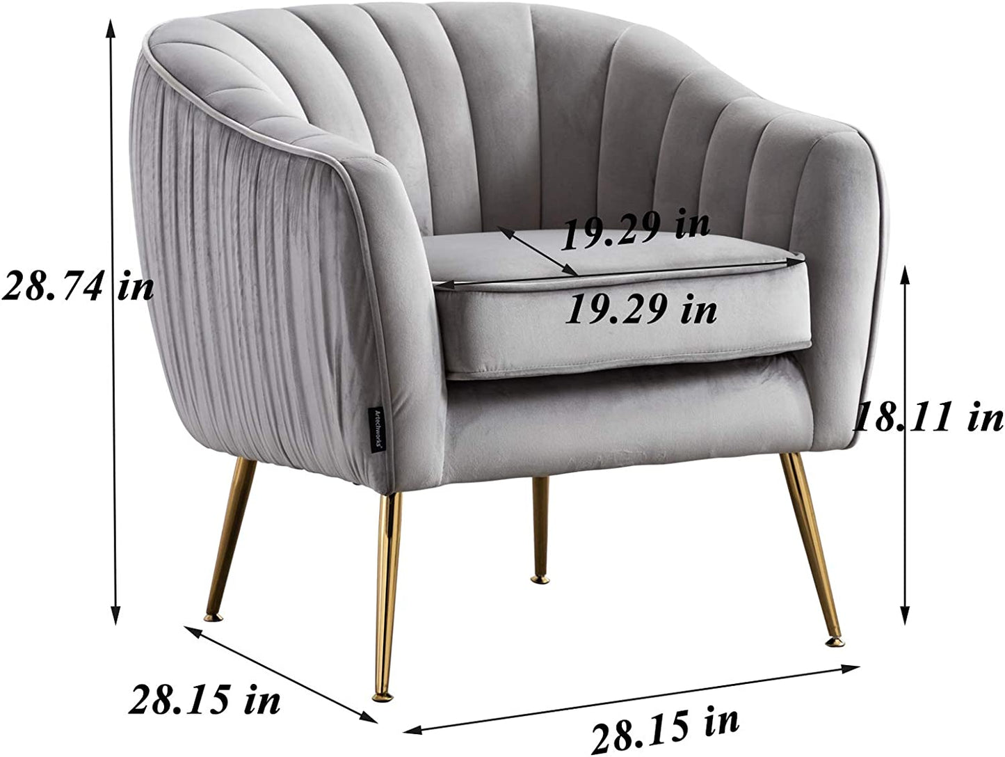 Artechworks Velvet Modern Tub Barrel Arm Chair Upholstered Tufted with Gold Metal Legs Accent Club Chair with Ottoman Footrest for Living Reading Room Bedroom, Grey