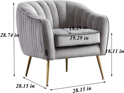 Artechworks Velvet Modern Tub Barrel Arm Chair Upholstered Tufted with Gold Metal Legs Accent Club Chair with Ottoman Footrest for Living Reading Room Bedroom, Grey