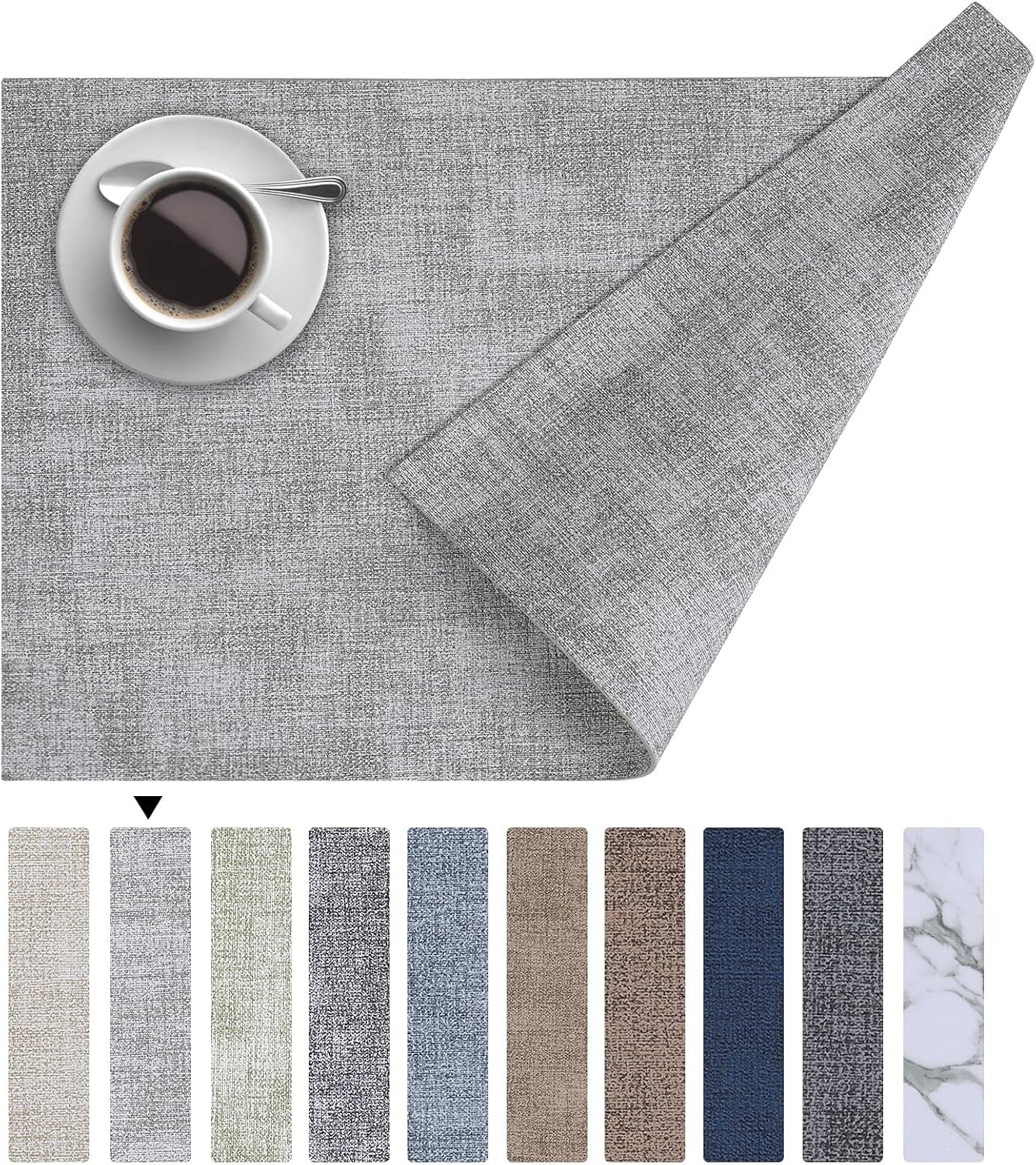Homaxy Faux Leather Heat Resistant Placemats for Dining Table Set of 6, Waterproof Wipeable Washable PU Table Mats, Easy to Clean Anti-Slip Place Mats, 11.8" X 17", Beige