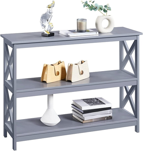 Gray 3-Tier Console Table with Storage Shelves