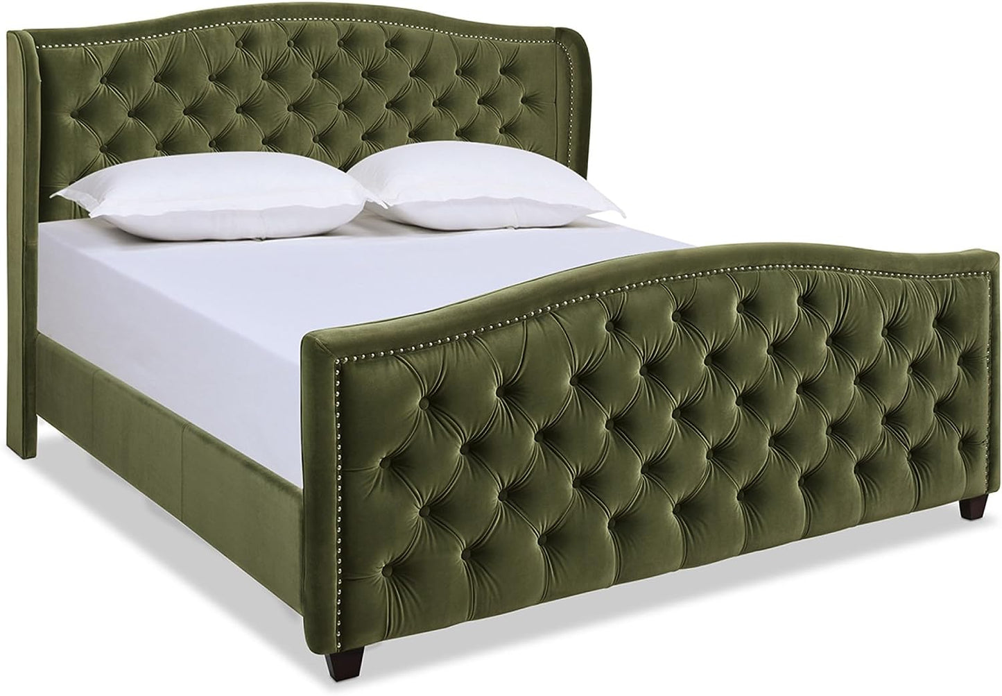 Jennifer Taylor Home Marcella Upholstered Shelter Headboard Bed Set, Queen, Olive Green Performance Velvet