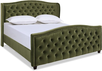 Jennifer Taylor Home Marcella Upholstered Shelter Headboard Bed Set, Queen, Olive Green Performance Velvet