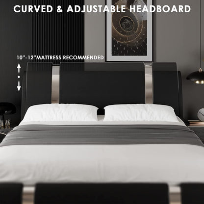 Queen Faux Leather Upholstered Platform Bed Frame