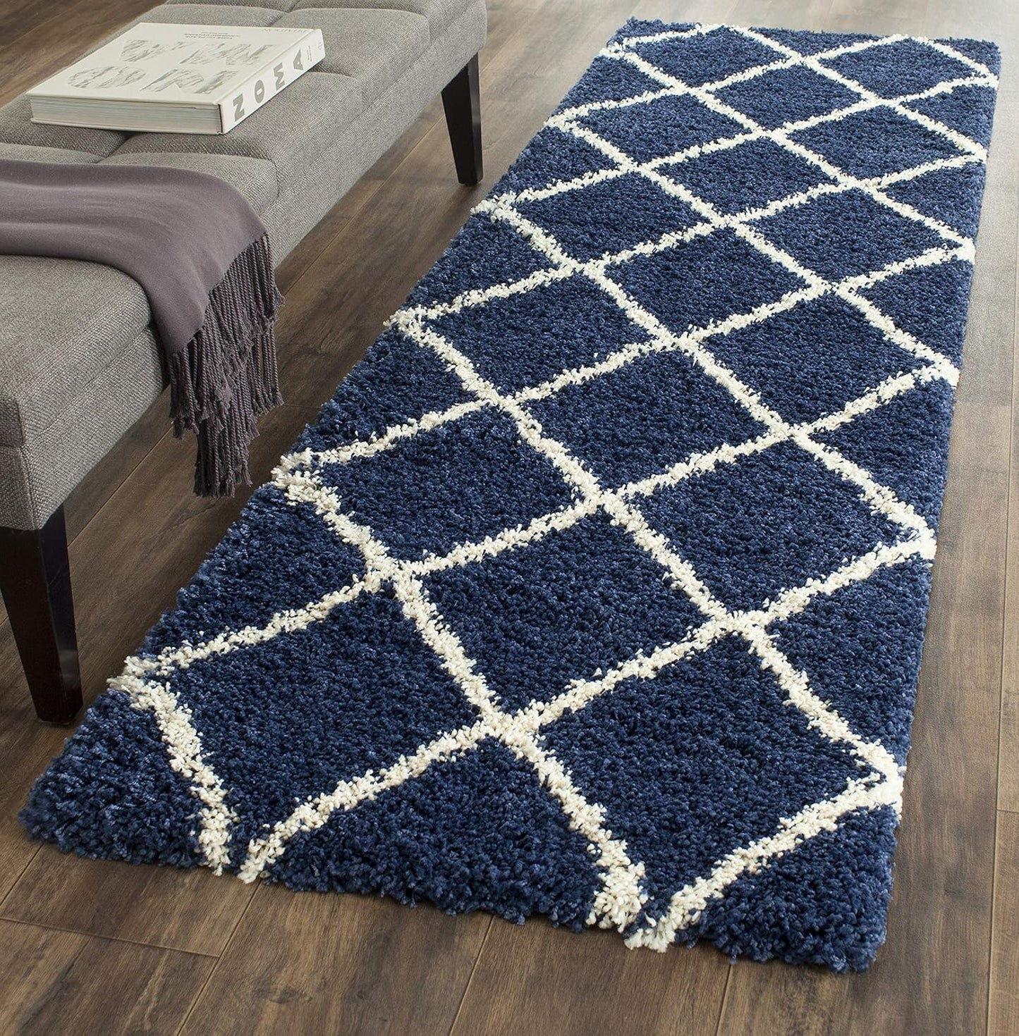 SAFAVIEH Hudson Shag Collection Area Rug - 7' Square, Beige & Ivory, Modern Trellis Design, Non-Shedding & Easy Care, 2-Inch Thick Ideal for High Traffic Areas in Living Room, Bedroom (SGH281S)