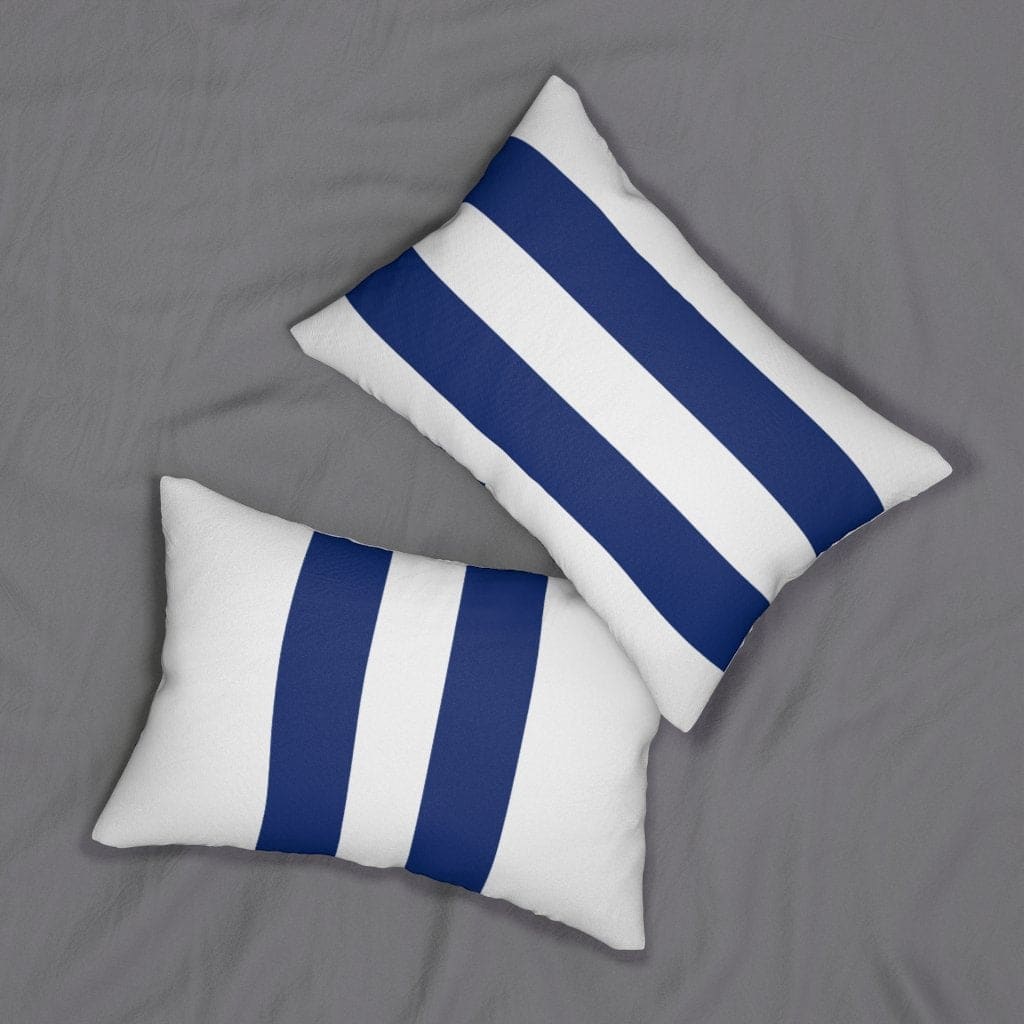 Decorative Lumbar Throw Pillow - Blue and White Large Striped Pattern