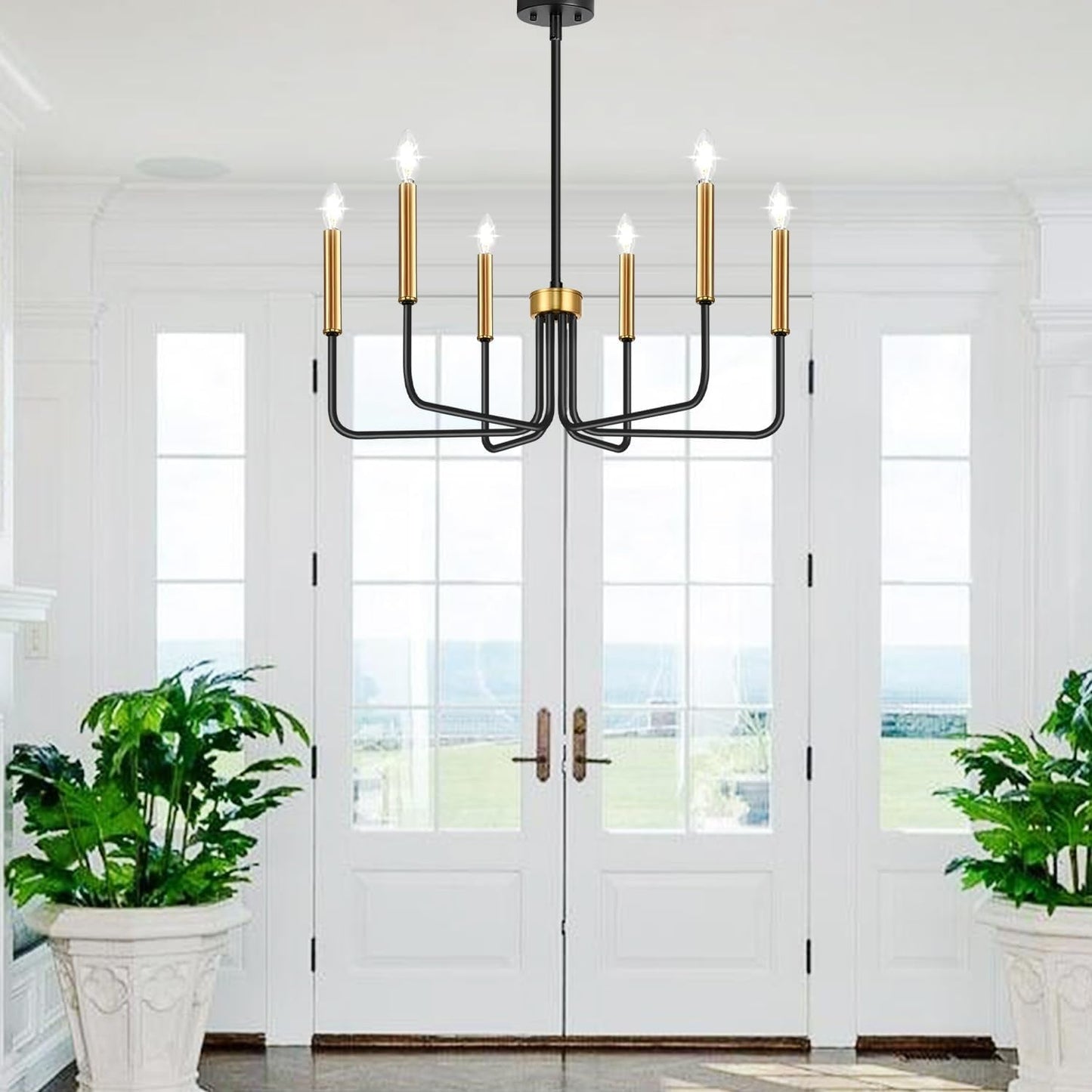 Black and Gold Chandelier, 6-Light Farmhouse Chandelier for Dining