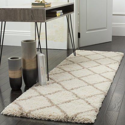 SAFAVIEH Hudson Shag Collection Area Rug - 7' Square, Beige & Ivory, Modern Trellis Design, Non-Shedding & Easy Care, 2-Inch Thick Ideal for High Traffic Areas in Living Room, Bedroom (SGH281S)